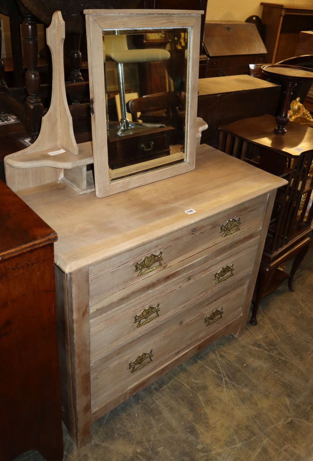 A late Victorian bleached walnut dressing chest, W.92cm, D.43cm, H.140cm